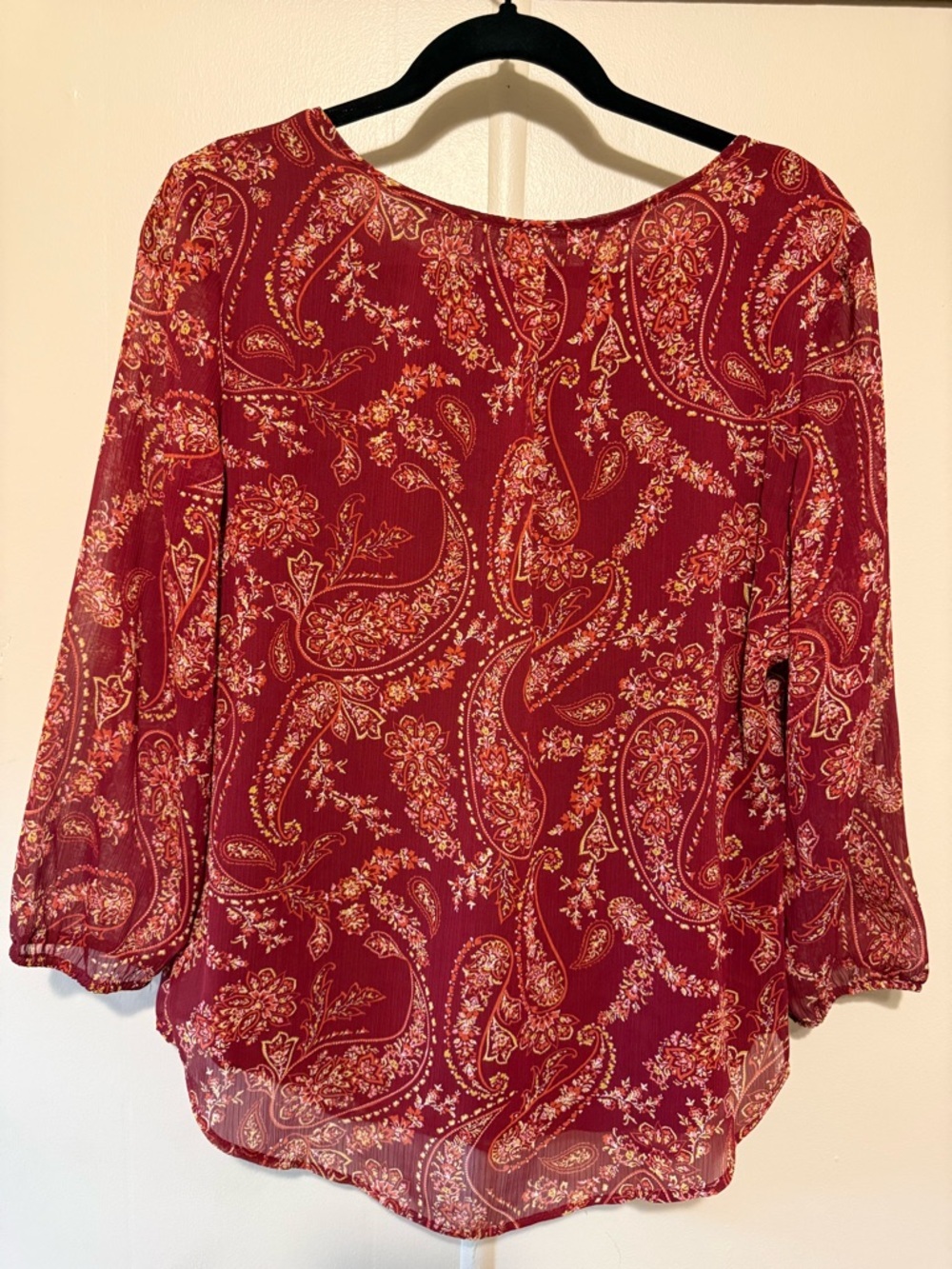 St. John's Bay Red Paisley Tie-Neck Blouse  M - Picture 8 of 9